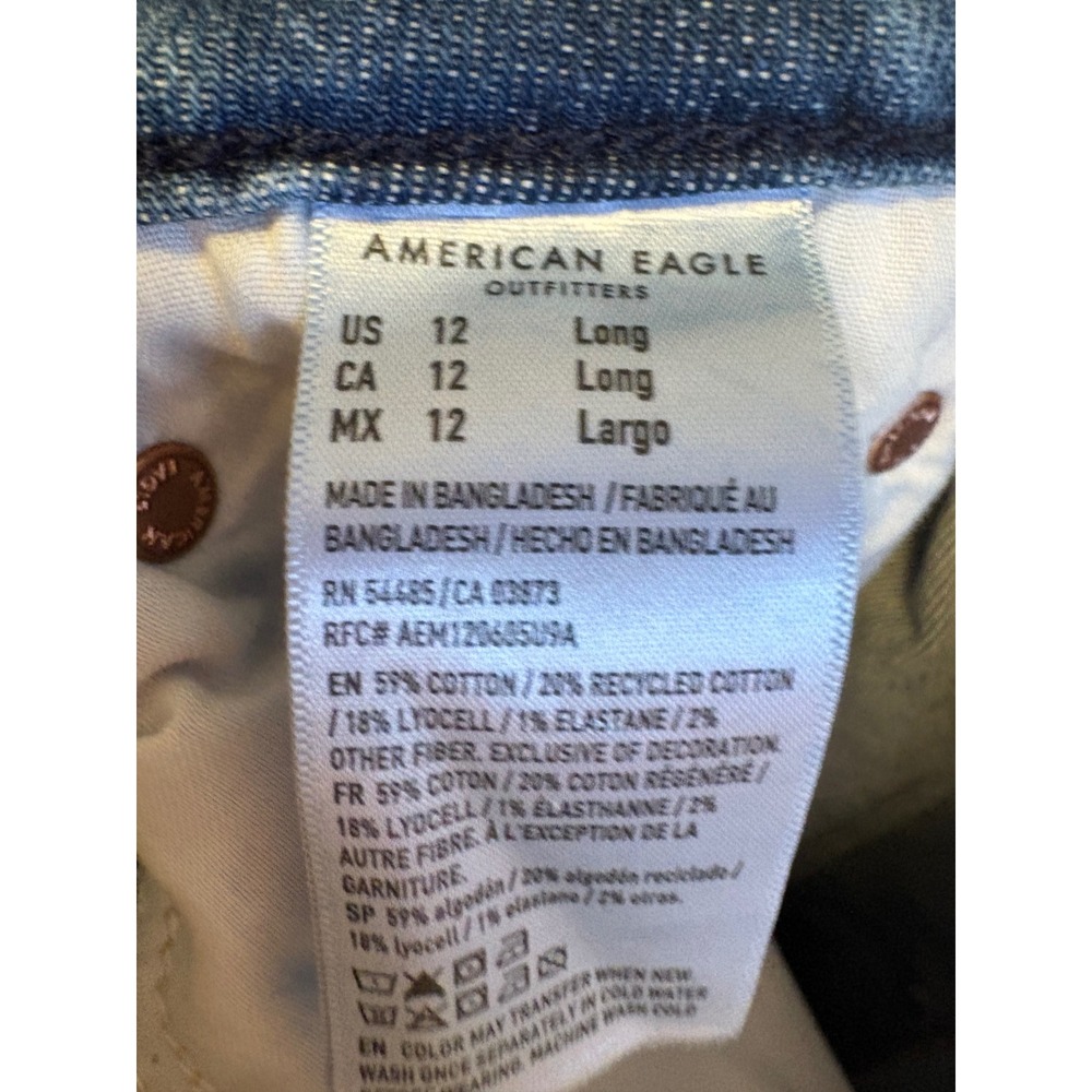 American Eagle Curvy Super High Rise Baggy Wide Leg Distressed Jeans Blue 12L - Picture 4 of 4